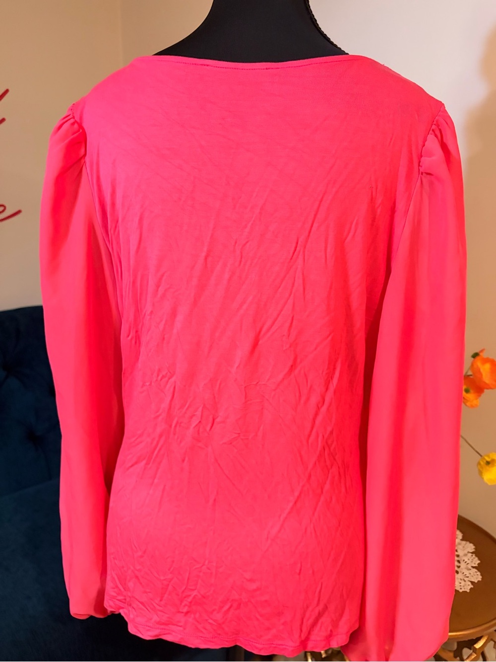 Boston Proper Pink Crochet Lace V-Neck Long Sleeve Blouse Size Large - Picture 6 of 8